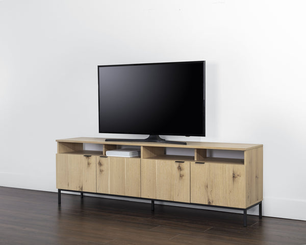 Sunpan Ambrose Modular Media Console & Cabinet - Elegant Oak Design with Stylish Soft Close Doors Rustic Oak / Black