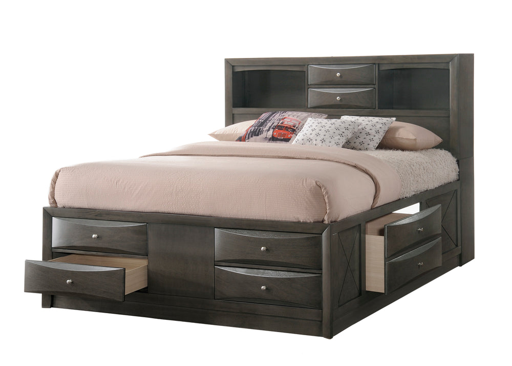 English Elm 1Pc Contemporary King Platform Bed With Storage & Shelves - Solid Wood In Stylish Grey Finish B011S01468