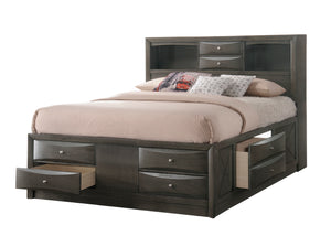 English Elm 1Pc Contemporary King Platform Bed With Storage & Shelves - Solid Wood In Stylish Grey Finish B011S01468