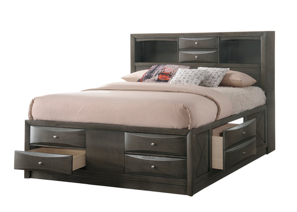 English Elm 1Pc Contemporary King Platform Bed With Storage & Shelves - Solid Wood In Stylish Grey Finish B011S01468