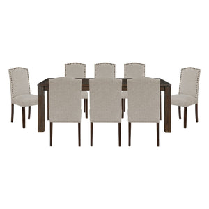English Elm 9pc Rectangular Acacia Dining Set with Nailhead Parsons Chairs for Spacious Rooms Dark Brown,Taupe B011S02243