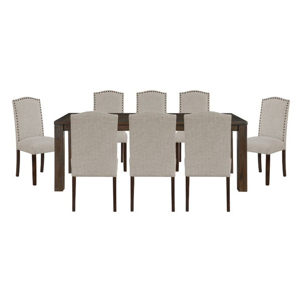 English Elm 9pc Rectangular Acacia Dining Set with Nailhead Parsons Chairs for Spacious Rooms Dark Brown,Taupe B011S02243