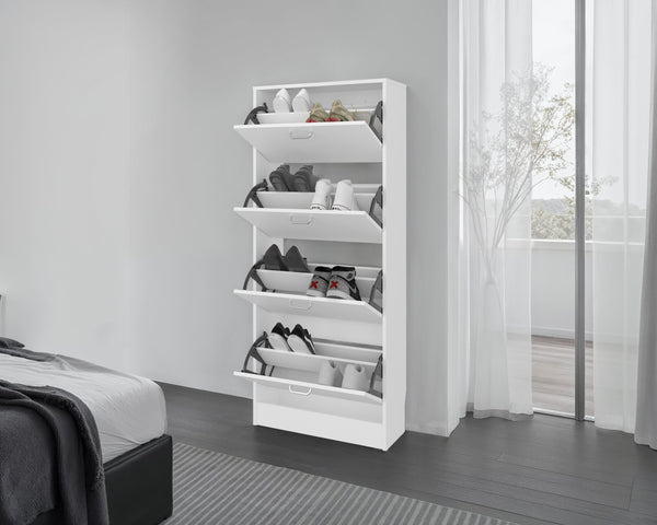 English Elm Fm Inola Tall Vertical Shoe Cabinet Slim White Entryway Storage with Hinged Doors B128P485472