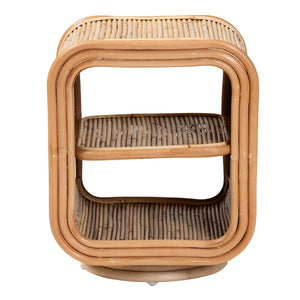 English Elm Bohemian Woven Rattan Open Shelf Nightstand with Tapered Legs for Bedroom Decor B2750P420404