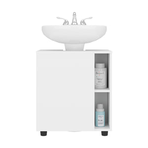 English Elm Pascuale Compact Under-Sink Cabinet with Cut-Out Back, Double Door + 2 Side Shelves, White Finish B200P368112