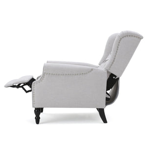 English Elm Charcoal Wingback Pushback Recliner with Button Tufted Diamond Fabric Upholstery Light Grey N763P410529R