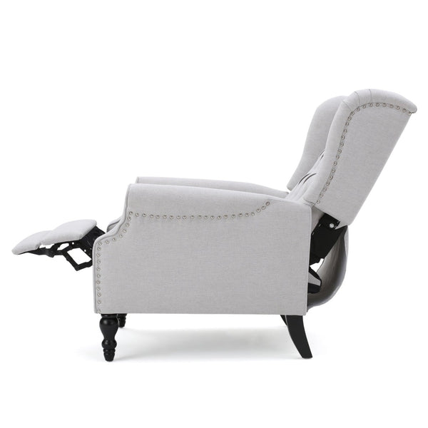 English Elm Charcoal Wingback Pushback Recliner with Button Tufted Diamond Fabric Upholstery Light Grey N763P410529R
