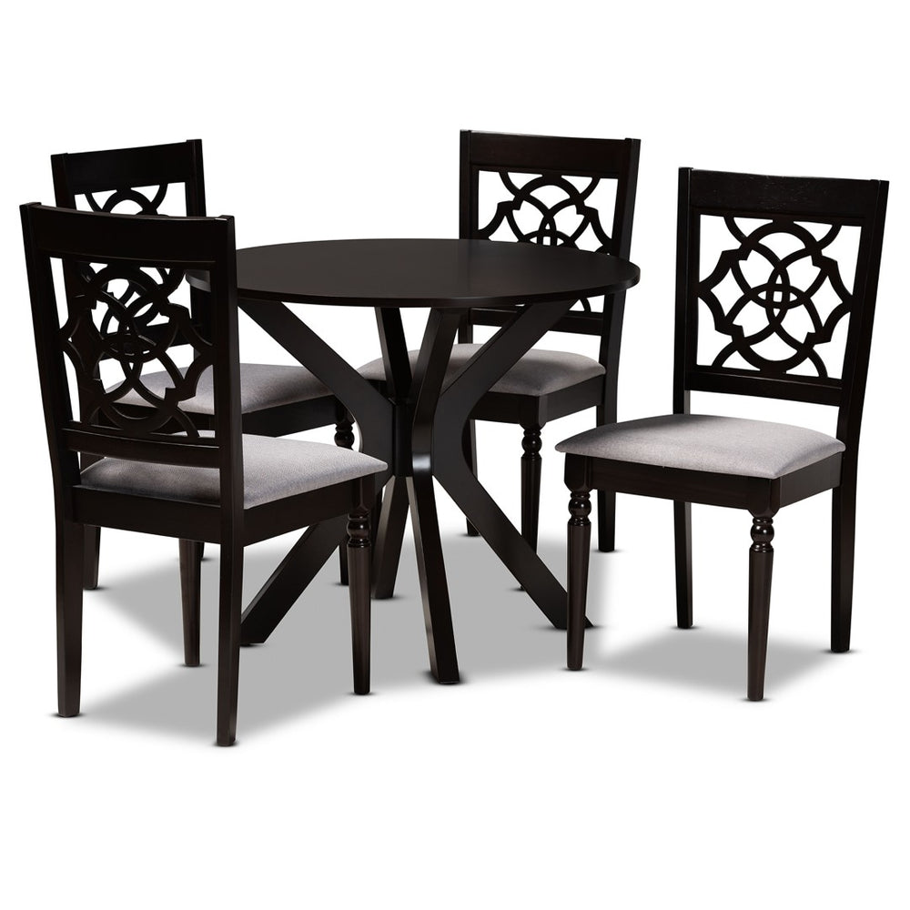 Baxton Studio Baxton Sadie 5-Piece Modern Dining Set with Grey Upholstered Chairs and Dark Brown Wood Table Sadie-Grey/Dark Brown-5PC Dining Set