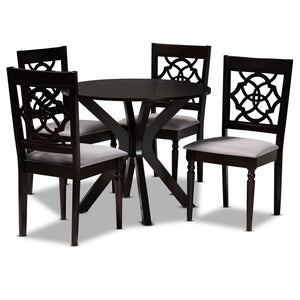 Baxton Studio Baxton Sadie 5-Piece Modern Dining Set with Grey Upholstered Chairs and Dark Brown Wood Table Sadie-Grey/Dark Brown-5PC Dining Set