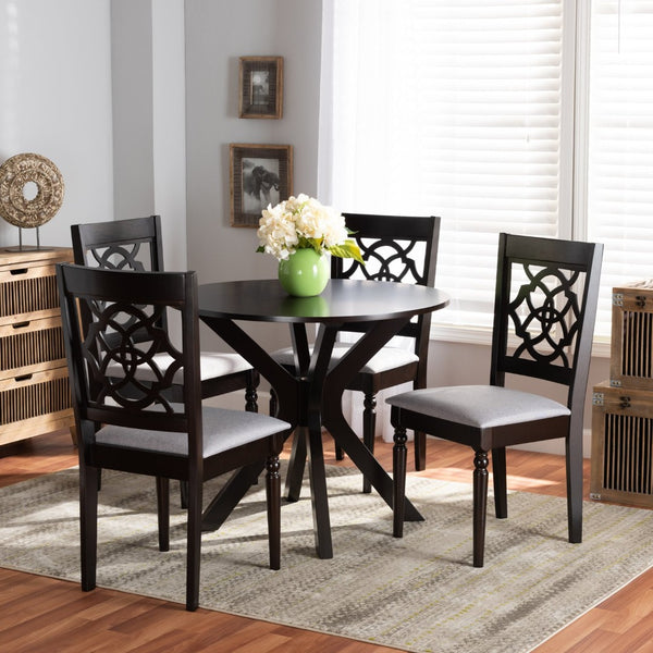 Baxton Studio Baxton Sadie 5-Piece Modern Dining Set with Grey Upholstered Chairs and Dark Brown Wood Table Sadie-Grey/Dark Brown-5PC Dining Set