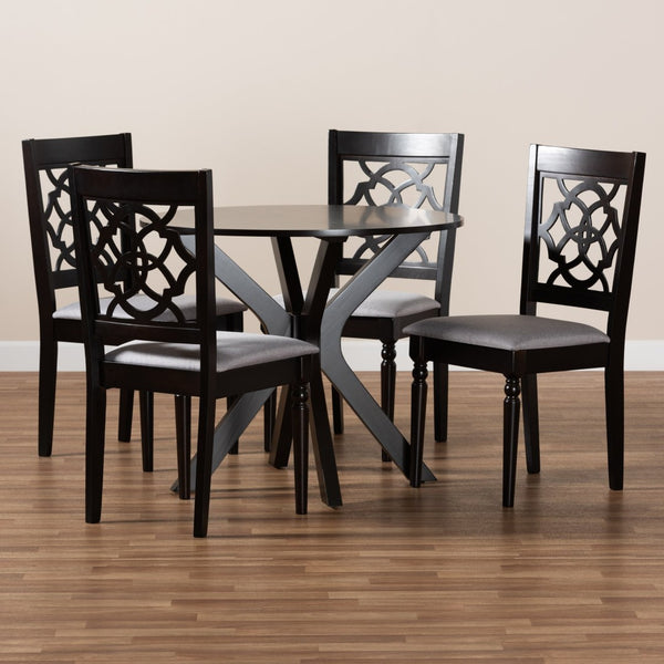 Baxton Studio Baxton Sadie 5-Piece Modern Dining Set with Grey Upholstered Chairs and Dark Brown Wood Table Sadie-Grey/Dark Brown-5PC Dining Set