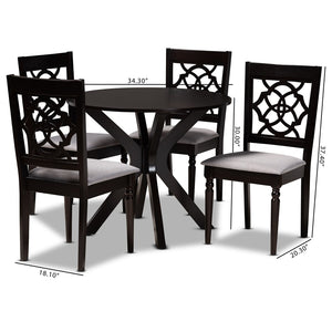 Baxton Studio Baxton Sadie 5-Piece Modern Dining Set with Grey Upholstered Chairs and Dark Brown Wood Table Sadie-Grey/Dark Brown-5PC Dining Set