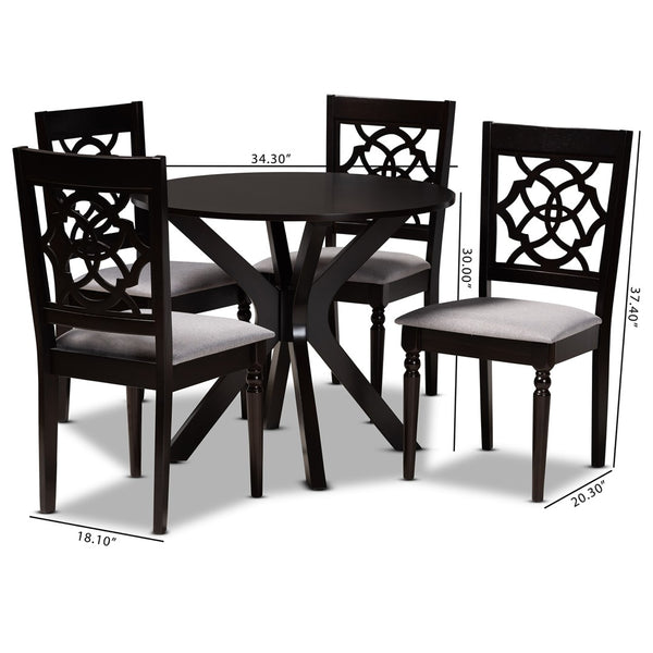 Baxton Studio Baxton Sadie 5-Piece Modern Dining Set with Grey Upholstered Chairs and Dark Brown Wood Table Sadie-Grey/Dark Brown-5PC Dining Set