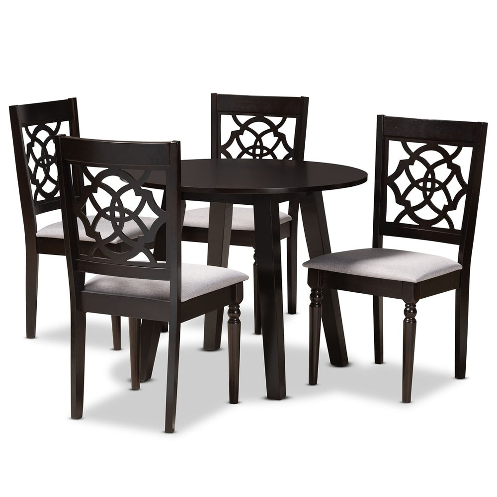Baxton Studio Baxton Eliza 5-Piece Modern Dining Set with Grey Upholstered Chairs & Walnut-Brown Table Finish Eliza-Grey/Dark Brown-5PC Dining Set
