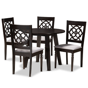 Baxton Studio Baxton Eliza 5-Piece Modern Dining Set with Grey Upholstered Chairs & Walnut-Brown Table Finish Eliza-Grey/Dark Brown-5PC Dining Set