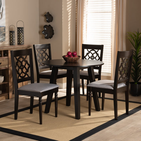 Baxton Studio Baxton Eliza 5-Piece Modern Dining Set with Grey Upholstered Chairs & Walnut-Brown Table Finish Eliza-Grey/Dark Brown-5PC Dining Set