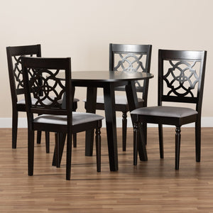 Baxton Studio Baxton Eliza 5-Piece Modern Dining Set with Grey Upholstered Chairs & Walnut-Brown Table Finish Eliza-Grey/Dark Brown-5PC Dining Set