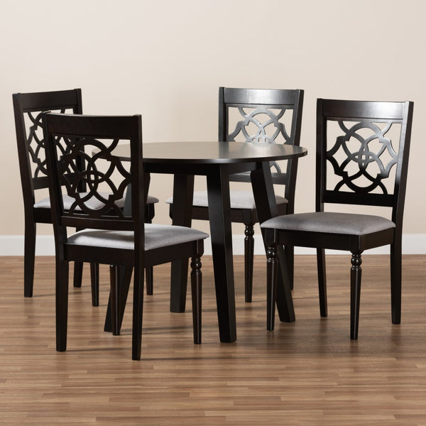 Baxton Studio Baxton Eliza 5-Piece Modern Dining Set with Grey Upholstered Chairs & Walnut-Brown Table Finish Eliza-Grey/Dark Brown-5PC Dining Set