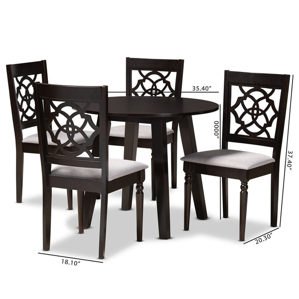 Baxton Studio Baxton Eliza 5-Piece Modern Dining Set with Grey Upholstered Chairs & Walnut-Brown Table Finish Eliza-Grey/Dark Brown-5PC Dining Set
