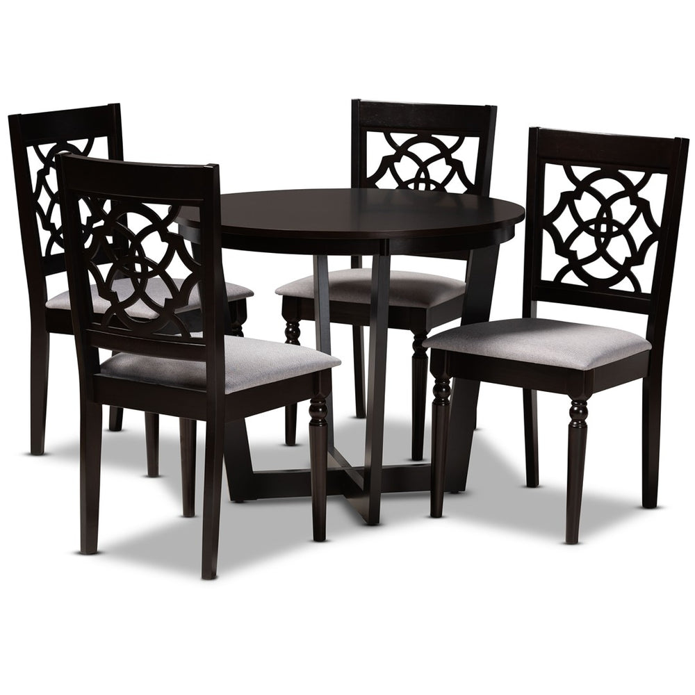 Baxton Studio Baxton Studio 5-Piece Grey Upholstered Dining Set with Dark Brown Wood Finish for Modern Elegance Valerie-Grey/Dark Brown-5PC Dining Set