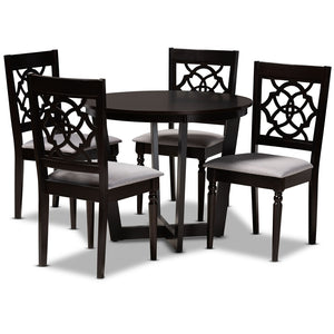 Baxton Studio Baxton Studio 5-Piece Grey Upholstered Dining Set with Dark Brown Wood Finish for Modern Elegance Valerie-Grey/Dark Brown-5PC Dining Set