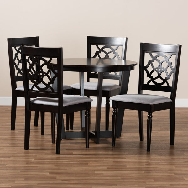 Baxton Studio Baxton Studio 5-Piece Grey Upholstered Dining Set with Dark Brown Wood Finish for Modern Elegance Valerie-Grey/Dark Brown-5PC Dining Set