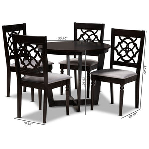 Baxton Studio Baxton Studio 5-Piece Grey Upholstered Dining Set with Dark Brown Wood Finish for Modern Elegance Valerie-Grey/Dark Brown-5PC Dining Set