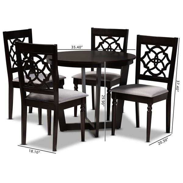 Baxton Studio Baxton Studio 5-Piece Grey Upholstered Dining Set with Dark Brown Wood Finish for Modern Elegance Valerie-Grey/Dark Brown-5PC Dining Set