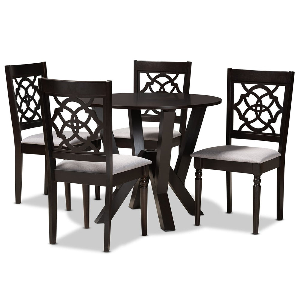Baxton Studio Baxton Studio Alma 5-Piece Grey Fabric Dining Set with Dark Brown Wood - Modern Comfort & Style Alma-Grey/Dark Brown-5PC Dining Set