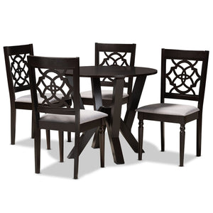 Baxton Studio Baxton Studio Alma 5-Piece Grey Fabric Dining Set with Dark Brown Wood - Modern Comfort & Style Alma-Grey/Dark Brown-5PC Dining Set