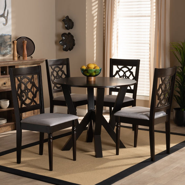 Baxton Studio Baxton Studio Alma 5-Piece Grey Fabric Dining Set with Dark Brown Wood - Modern Comfort & Style Alma-Grey/Dark Brown-5PC Dining Set