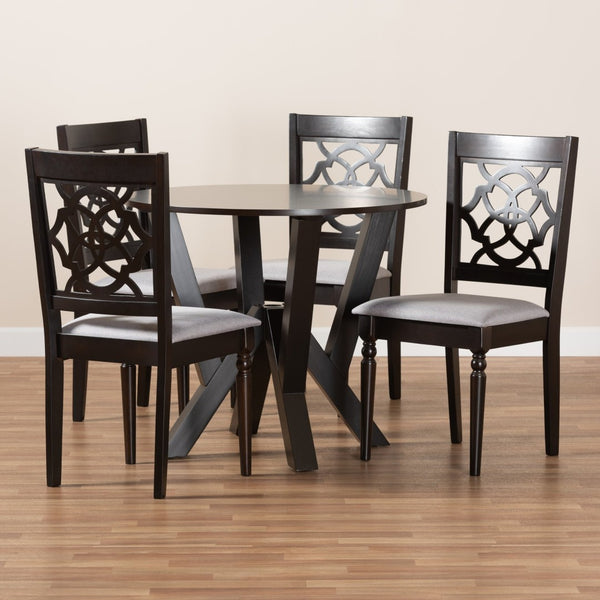 Baxton Studio Baxton Studio Alma 5-Piece Grey Fabric Dining Set with Dark Brown Wood - Modern Comfort & Style Alma-Grey/Dark Brown-5PC Dining Set
