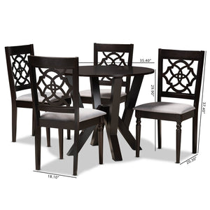 Baxton Studio Baxton Studio Alma 5-Piece Grey Fabric Dining Set with Dark Brown Wood - Modern Comfort & Style Alma-Grey/Dark Brown-5PC Dining Set