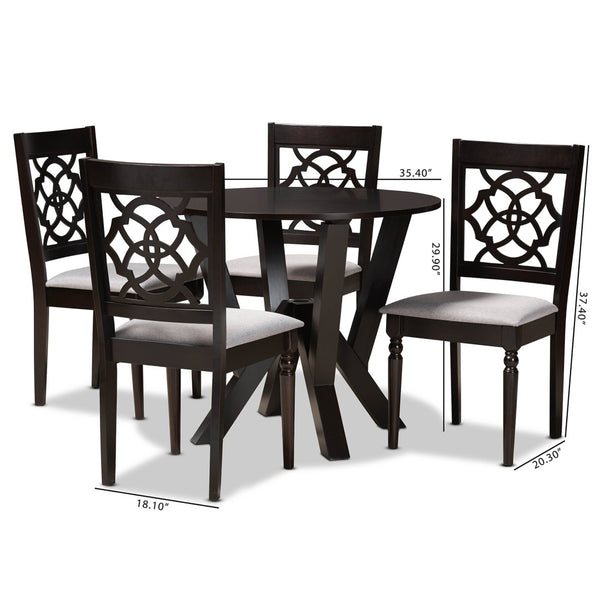 Baxton Studio Baxton Studio Alma 5-Piece Grey Fabric Dining Set with Dark Brown Wood - Modern Comfort & Style Alma-Grey/Dark Brown-5PC Dining Set