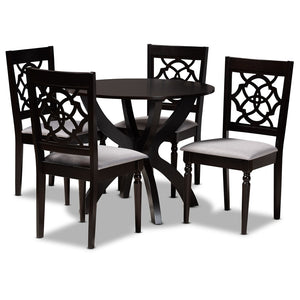 Baxton Studio Baxton Studio Tonia 5-Piece Modern Grey Fabric Dining Set with Round Table & Stylish Chairs Tonia-Grey/Dark Brown-5PC Dining Set