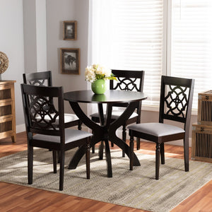 Baxton Studio Baxton Studio Tonia 5-Piece Modern Grey Fabric Dining Set with Round Table & Stylish Chairs Tonia-Grey/Dark Brown-5PC Dining Set