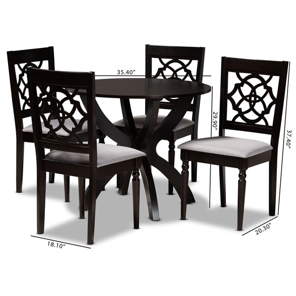 Baxton Studio Baxton Studio Tonia 5-Piece Modern Grey Fabric Dining Set with Round Table & Stylish Chairs Tonia-Grey/Dark Brown-5PC Dining Set