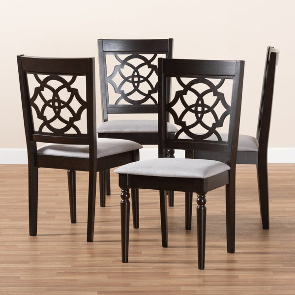 Baxton Studio Baxton Studio Renaud Set of 4 Modern Grey Fabric Dining Chairs with Espresso Wood Frame Elegance RH332C-Grey/Dark Brown-DC-4PK