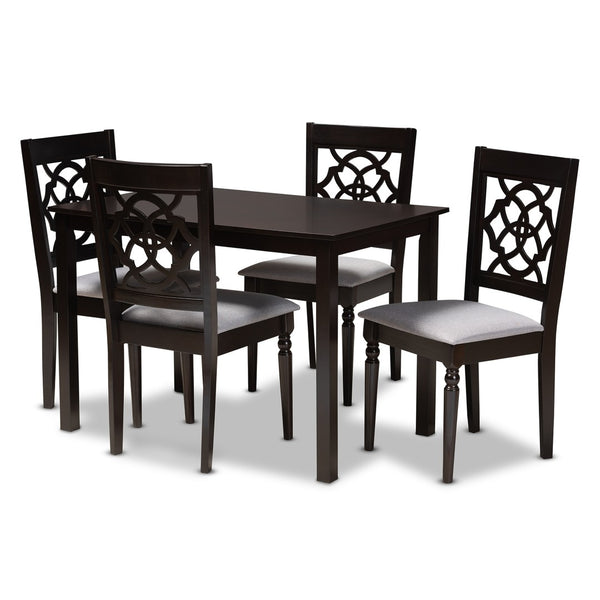 Baxton Studio Baxton Renaud 5-Piece Modern Grey Fabric Dining Set with Espresso Oak Finish for Elegant Spaces RH332C-Grey/Dark Brown-5PC Dining Set