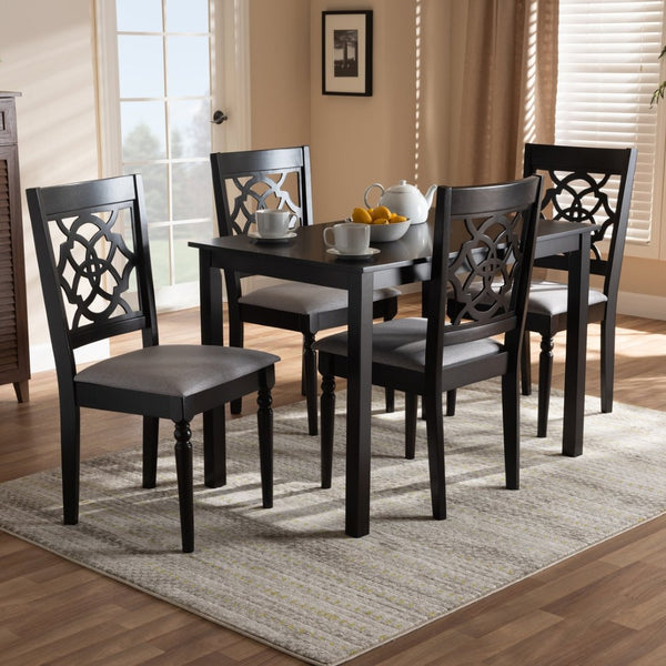 Baxton Studio Baxton Renaud 5-Piece Modern Grey Fabric Dining Set with Espresso Oak Finish for Elegant Spaces RH332C-Grey/Dark Brown-5PC Dining Set