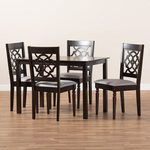 Baxton Studio Baxton Renaud 5-Piece Modern Grey Fabric Dining Set with Espresso Oak Finish for Elegant Spaces RH332C-Grey/Dark Brown-5PC Dining Set