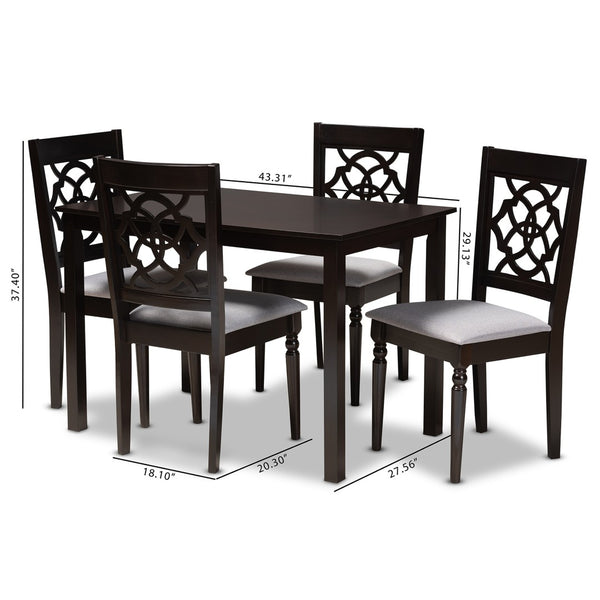 Baxton Studio Baxton Renaud 5-Piece Modern Grey Fabric Dining Set with Espresso Oak Finish for Elegant Spaces RH332C-Grey/Dark Brown-5PC Dining Set