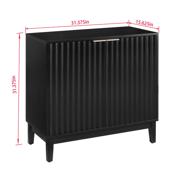 English Elm 2 Door Storage Cabinet with Fluted Fronts and Brass Handles, Mid-Century Accent Console for Entryway Black W914P292867