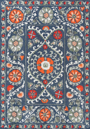 Louis De Poortere Antiquarian Suzani - Timeless Elegance In Vibrant Colors Inspired By Central Asian Embroidery Design Blue,Orange ,Grey,Gray 100% Pet Poly (40% Rpet) 118640-louis-de-poortere