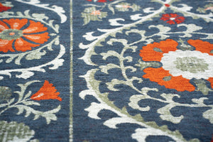 Louis De Poortere Antiquarian Suzani - Timeless Elegance In Vibrant Colors Inspired By Central Asian Embroidery Design Blue,Orange ,Grey,Gray 100% Pet Poly (40% Rpet) 118640-louis-de-poortere