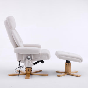 English Elm Black Pu Leather Swivel Accent Chair with Ottoman Heated Massage Wood Base Lounge W3248P464442