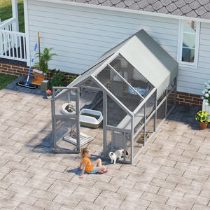 English Elm Cat, Cat Outdoor Wooden Enclosure with Seven Platforms Resting Boxes and Waterproof Canopy W1598S00040