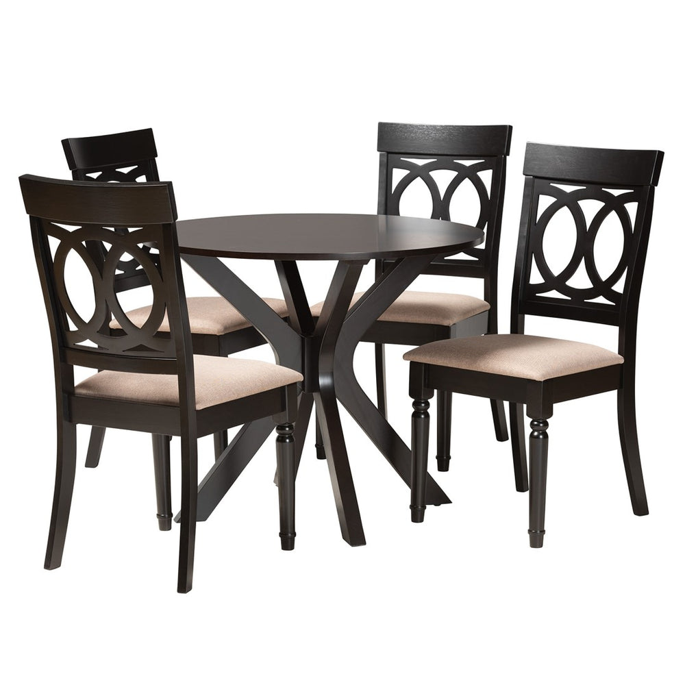 Baxton Studio Baxton Jessie 5-Piece Modern Dining Set - Elegant Sand Fabric & Dark Brown Wood for Stylish Dining Jessie-Sand/Dark Brown-5PC Dining Set