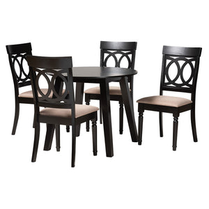 Baxton Studio Baxton Charlotte 5-Piece Modern Dining Set in Beige Fabric & Dark Brown Wood - Stylish & Compact Evelyn-Sand/Dark Brown-5PC Dining Set