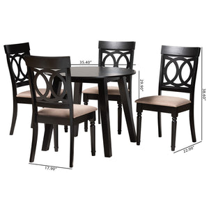 Baxton Studio Baxton Charlotte 5-Piece Modern Dining Set in Beige Fabric & Dark Brown Wood - Stylish & Compact Evelyn-Sand/Dark Brown-5PC Dining Set